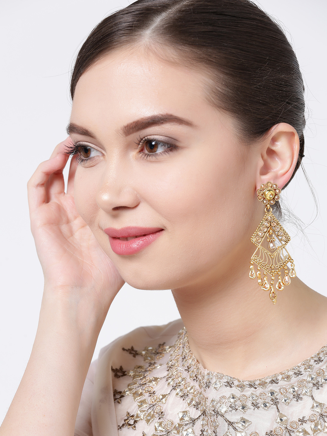 YouBella Gold-Toned Geometric Drop Earrings